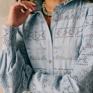 NWT Sezane Cassy Shirt Vintage Blue Size 6/38